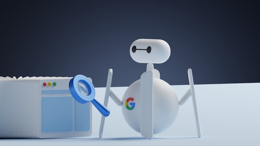 a-white-robot-holding-a-magnifying-glass-next-to-a-white-box-183yxo3vsgy